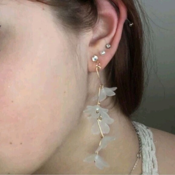 Gold statement Earrings Boho white Flower Clear  Floral dangle dainty 2/$30 - Picture 15 of 15